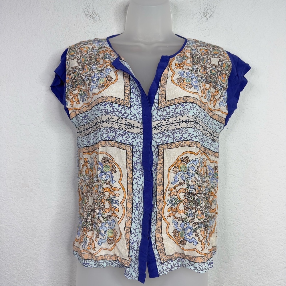 Madison Marcus Shirt Womens M Colorful Silk Paisley Floral Boho Hippie Coastal